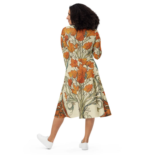 All-over print long sleeve midi dress - WhatUWant2Buy
