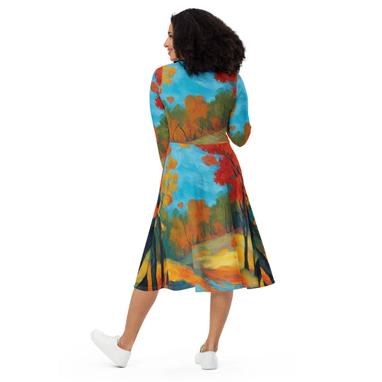 All-over print long sleeve midi dress - WhatUWant2Buy