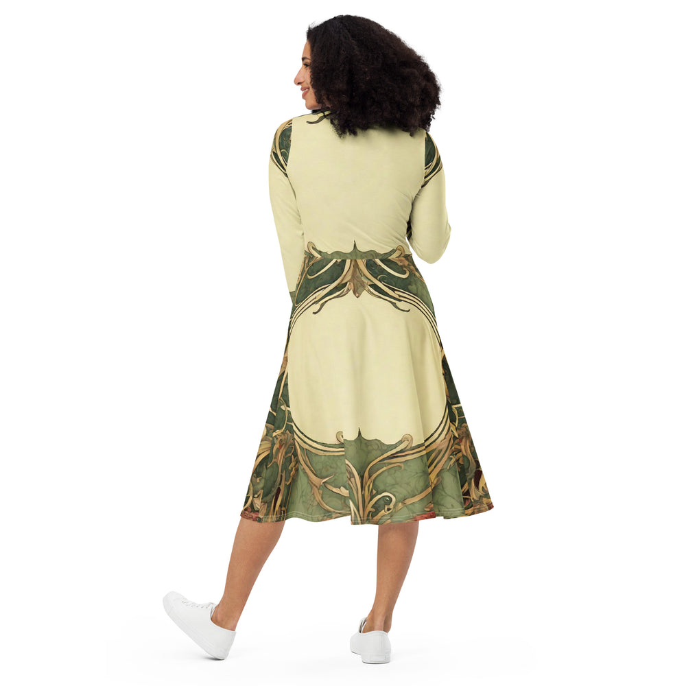 All-over print long sleeve midi dress - WhatUWant2Buy