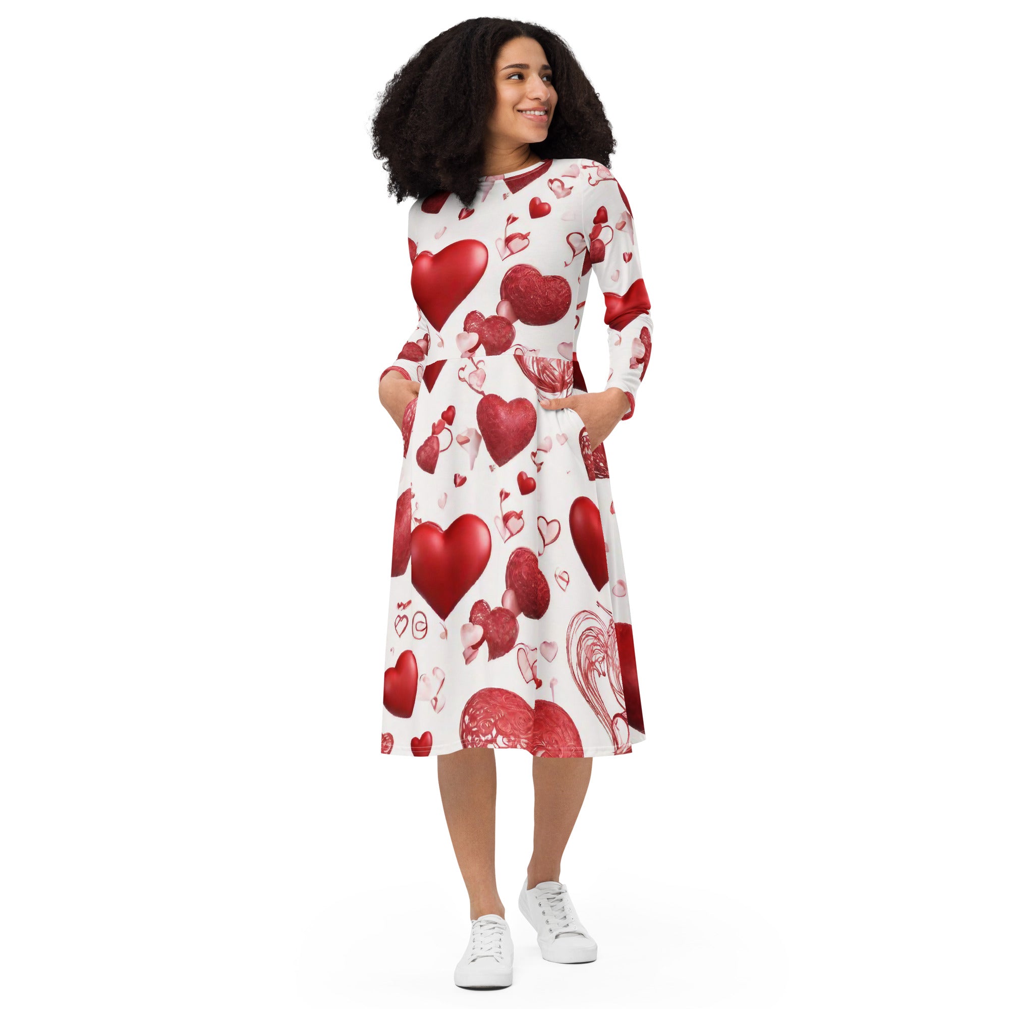 All-over print long sleeve midi dress - WhatUWant2Buy