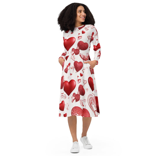 All-over print long sleeve midi dress - WhatUWant2Buy