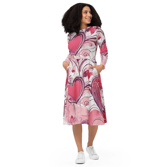 All-over print long sleeve midi dress - WhatUWant2Buy
