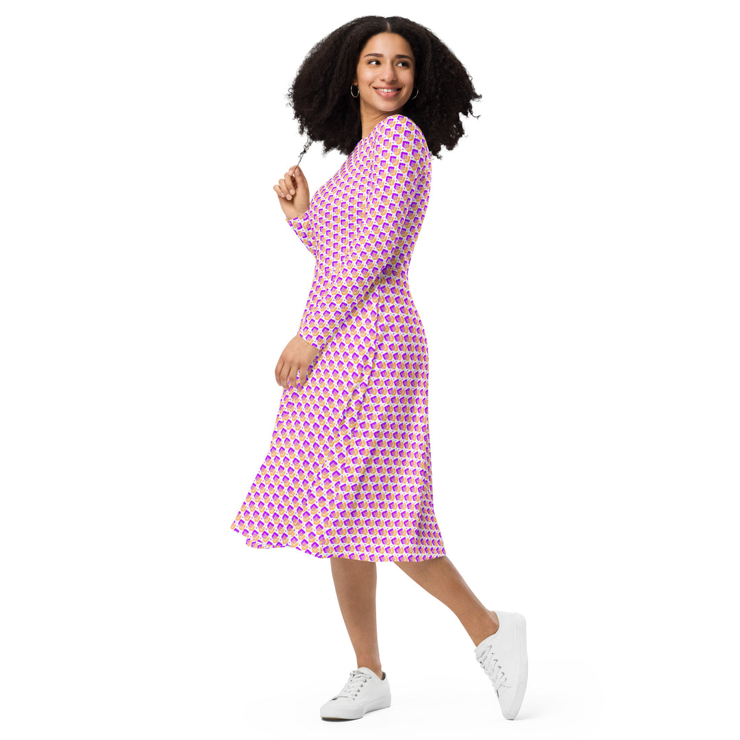 All-over print long sleeve midi dress - WhatUWant2Buy