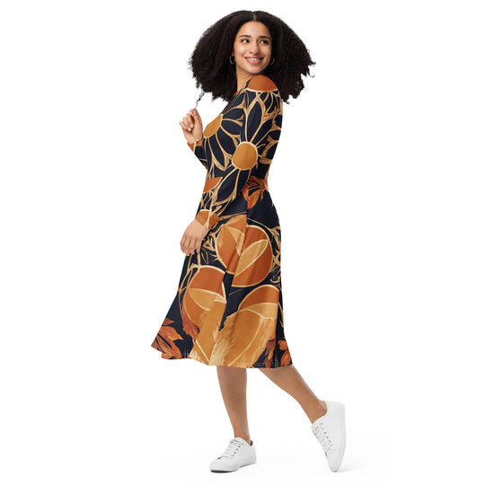 All-over print long sleeve midi dress - WhatUWant2Buy