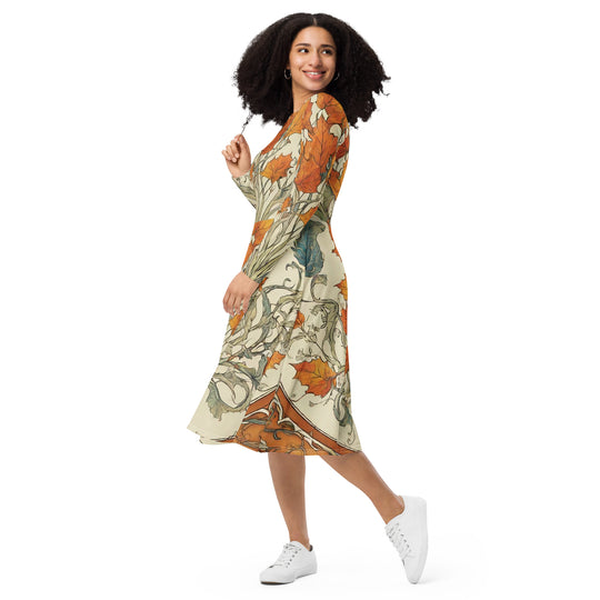 All-over print long sleeve midi dress - WhatUWant2Buy
