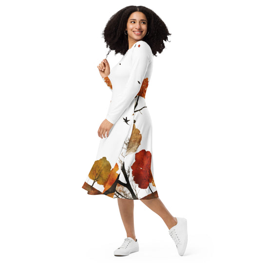 All-over print long sleeve midi dress - WhatUWant2Buy