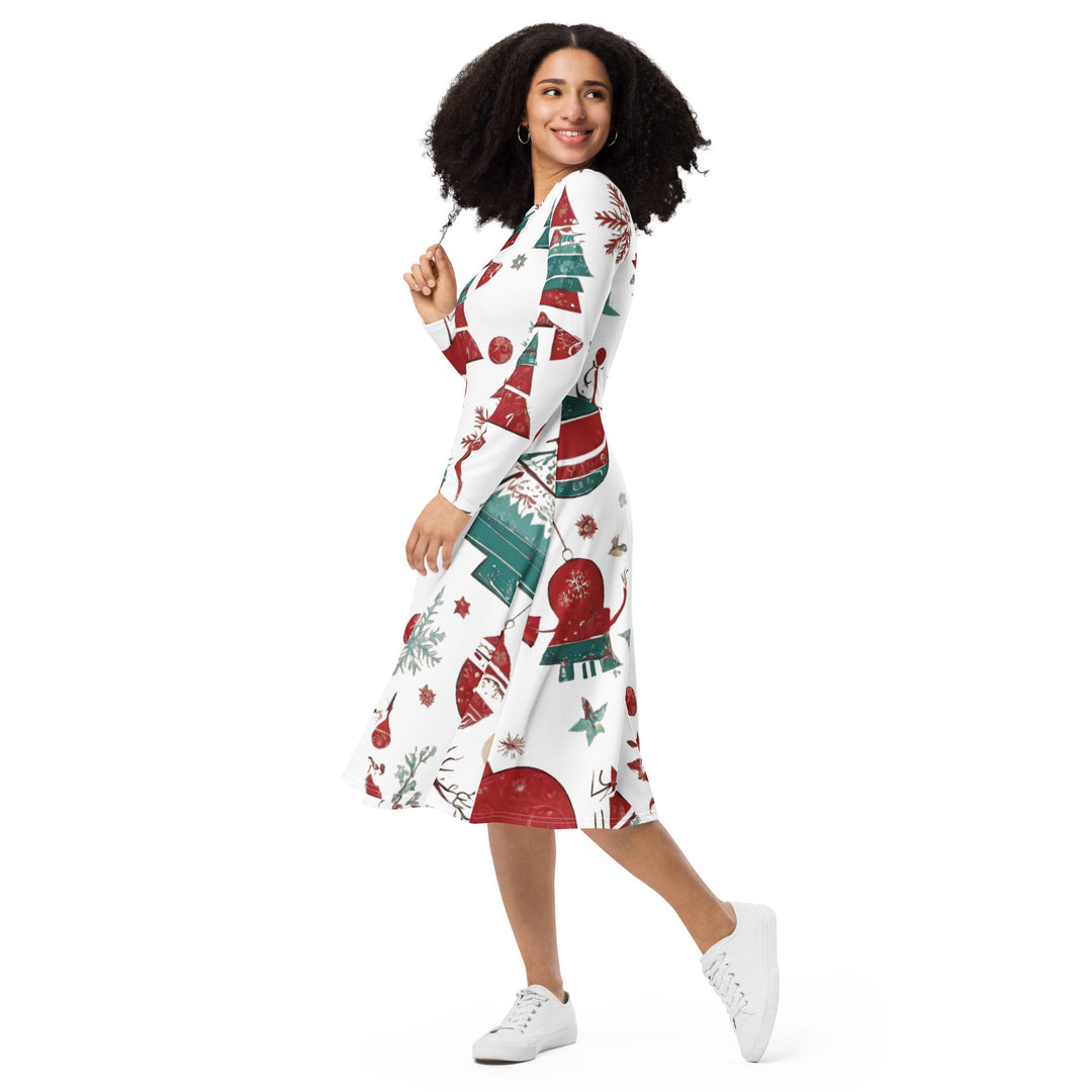 All-over print long sleeve midi dress - WhatUWant2Buy