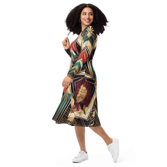 All-over print long sleeve midi dress - WhatUWant2Buy