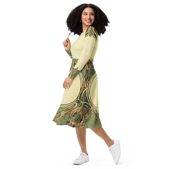 All-over print long sleeve midi dress - WhatUWant2Buy