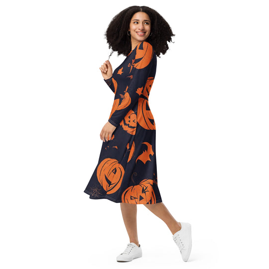 All-over print long sleeve midi dress - WhatUWant2Buy