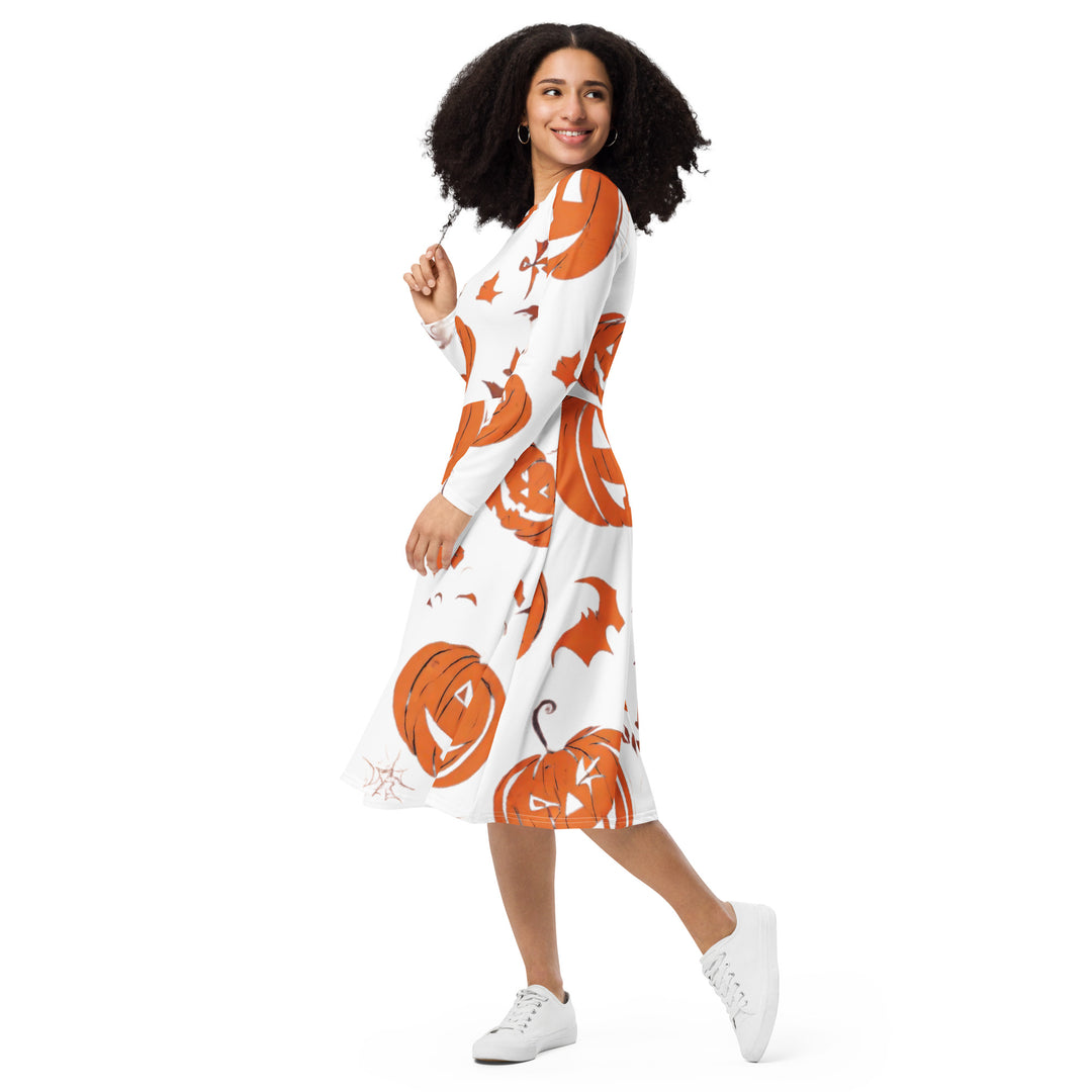 All-over print long sleeve midi dress - WhatUWant2Buy