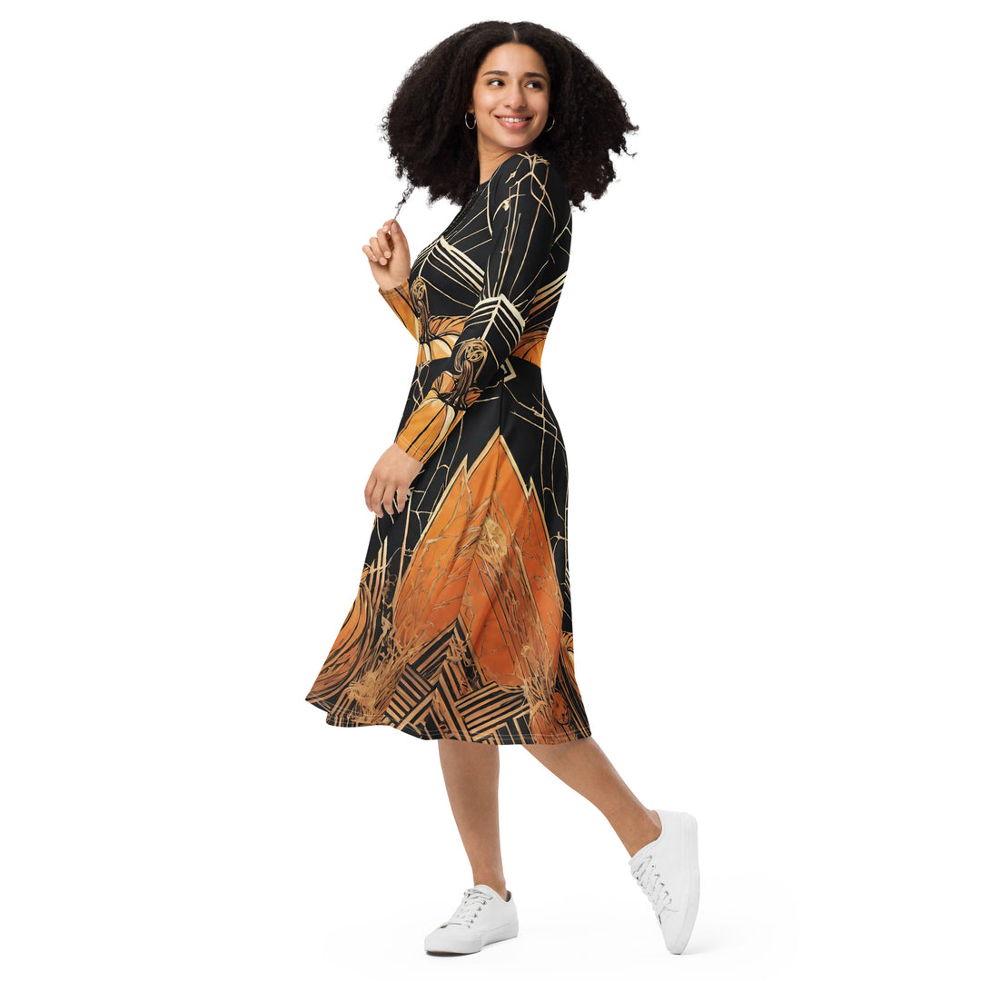 All-over print long sleeve midi dress - WhatUWant2Buy