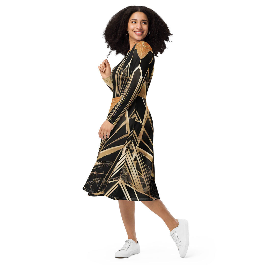 All-over print long sleeve midi dress - WhatUWant2Buy