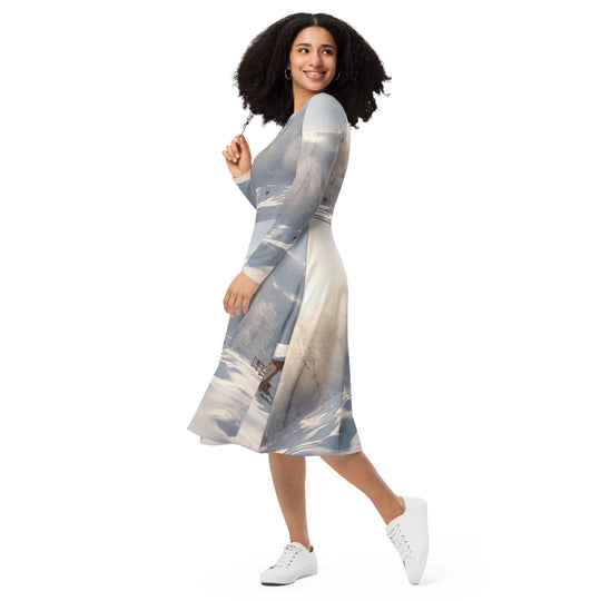 All-over print long sleeve midi dress - WhatUWant2Buy
