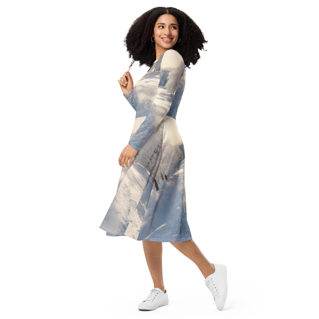 All-over print long sleeve midi dress - WhatUWant2Buy