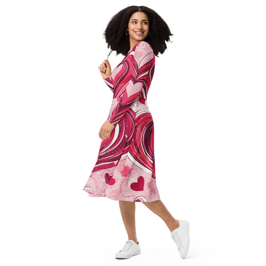 All-over print long sleeve midi dress - WhatUWant2Buy