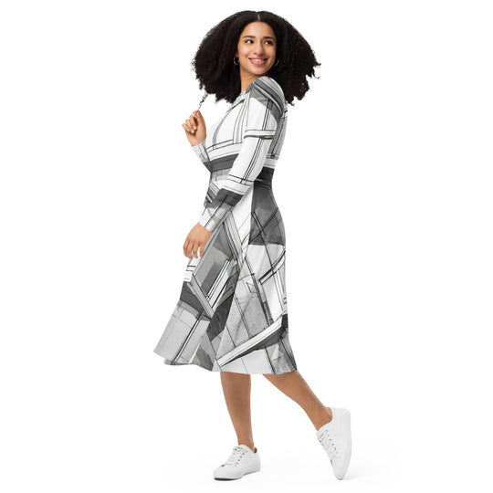 All-over print long sleeve midi dress - WhatUWant2Buy
