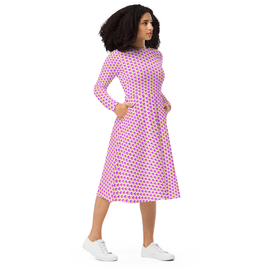 All-over print long sleeve midi dress - WhatUWant2Buy