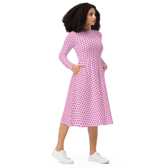 All-over print long sleeve midi dress - WhatUWant2Buy