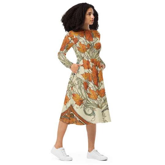 All-over print long sleeve midi dress - WhatUWant2Buy