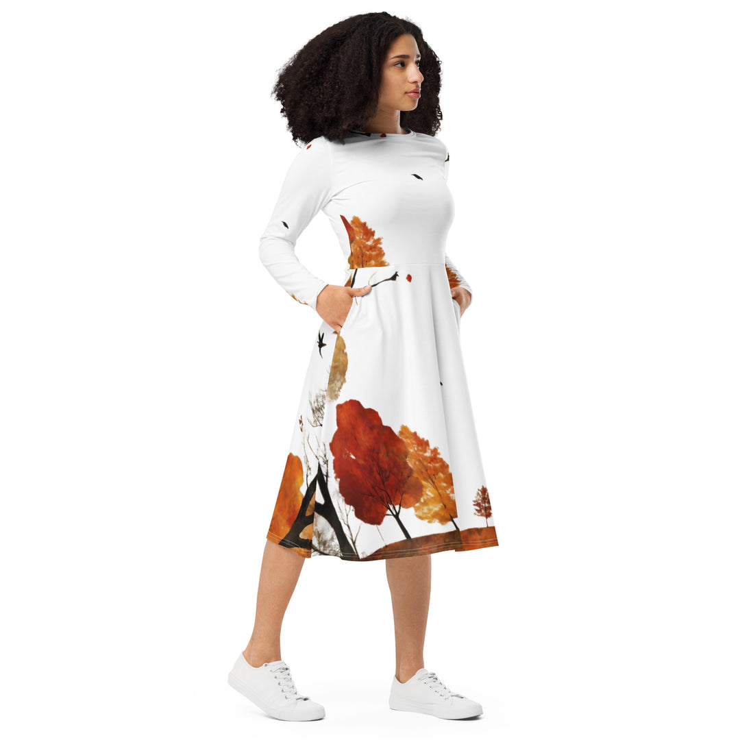 All-over print long sleeve midi dress - WhatUWant2Buy