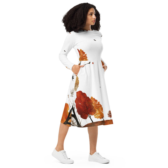 All-over print long sleeve midi dress - WhatUWant2Buy
