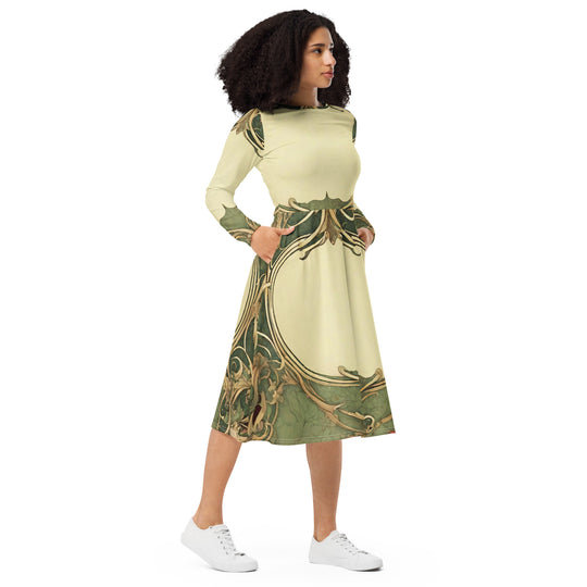 All-over print long sleeve midi dress - WhatUWant2Buy