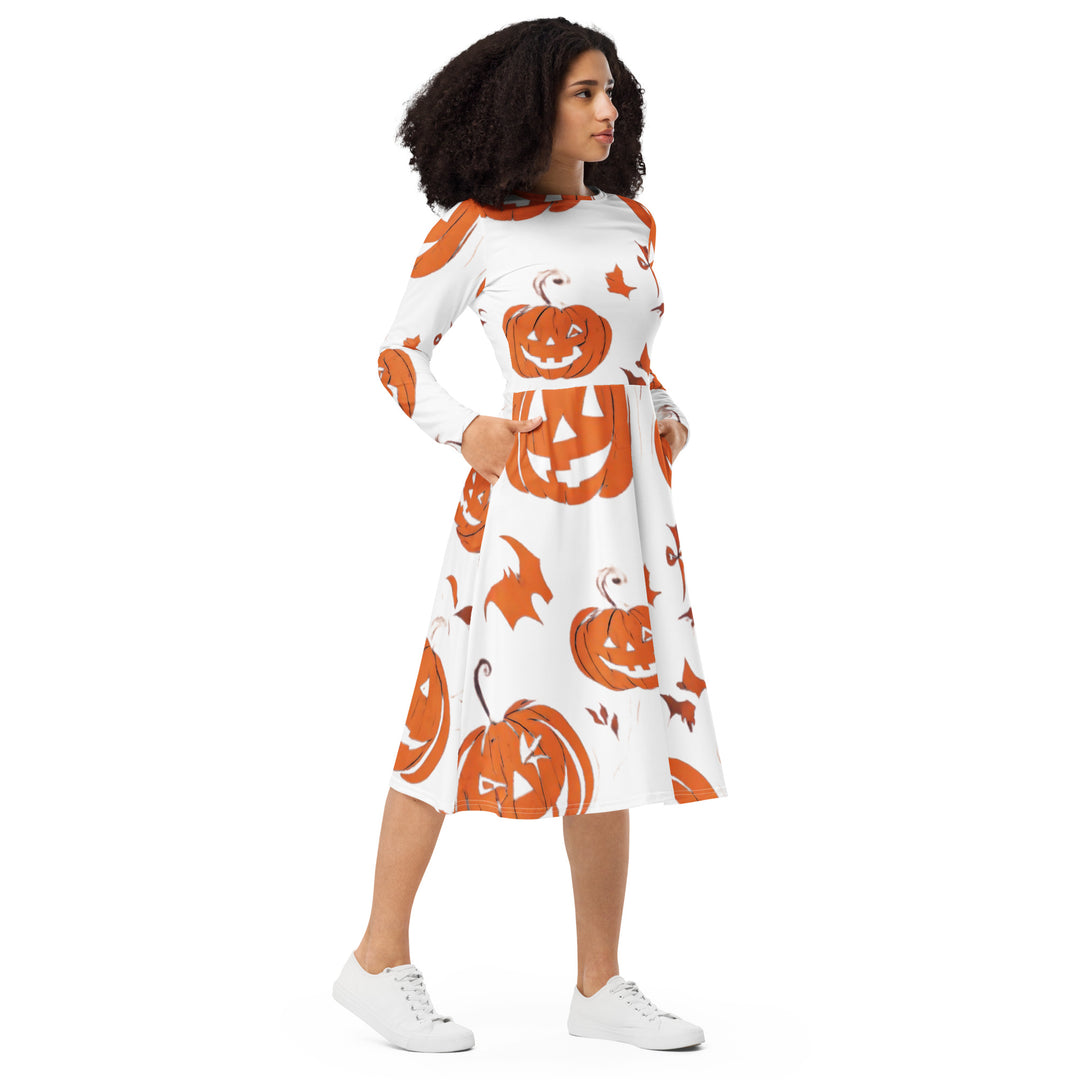 All-over print long sleeve midi dress - WhatUWant2Buy