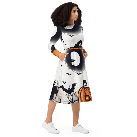 All-over print long sleeve midi dress - WhatUWant2Buy