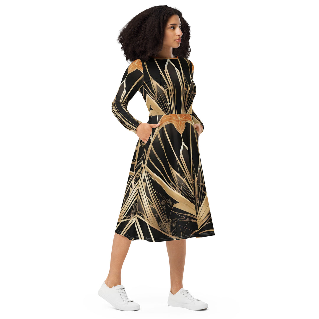 All-over print long sleeve midi dress - WhatUWant2Buy