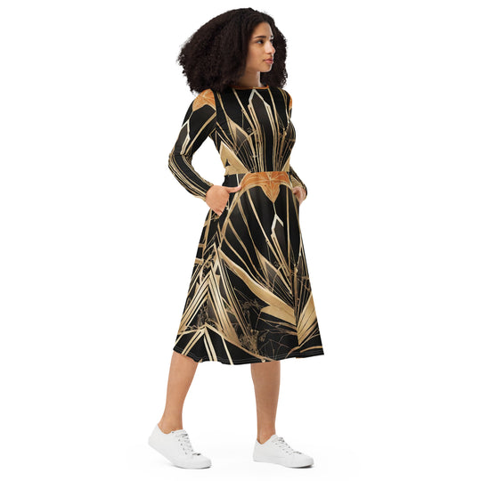 All-over print long sleeve midi dress - WhatUWant2Buy