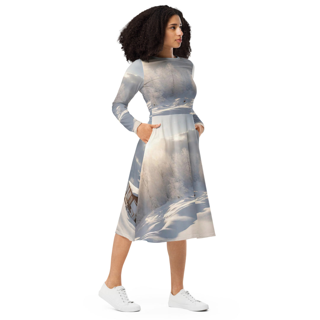 All-over print long sleeve midi dress - WhatUWant2Buy