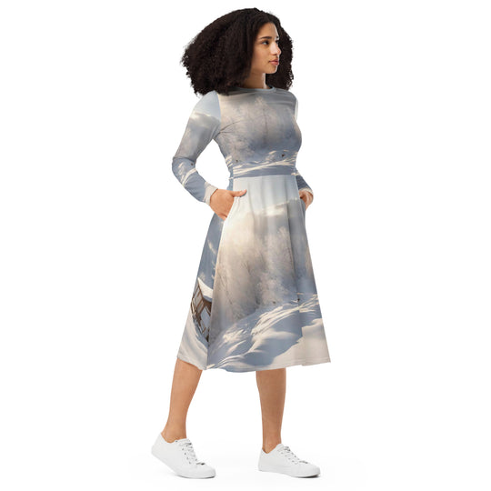 All-over print long sleeve midi dress - WhatUWant2Buy