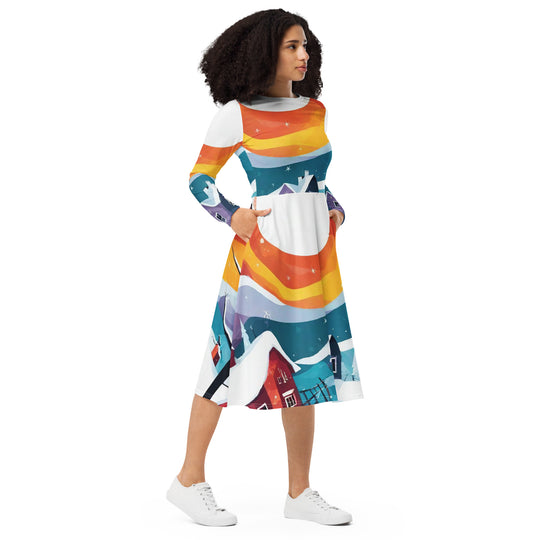 All-over print long sleeve midi dress - WhatUWant2Buy
