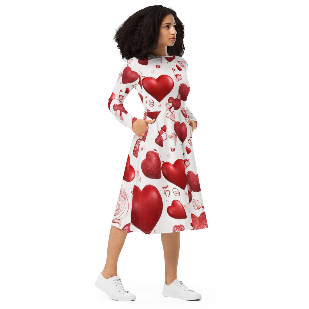All-over print long sleeve midi dress - WhatUWant2Buy
