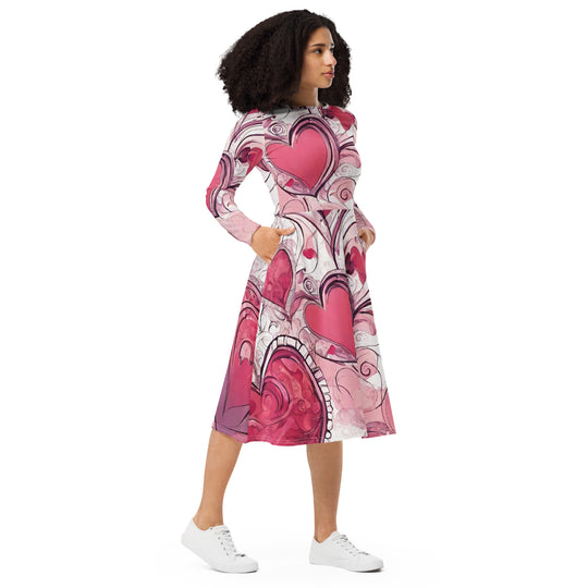 All-over print long sleeve midi dress - WhatUWant2Buy
