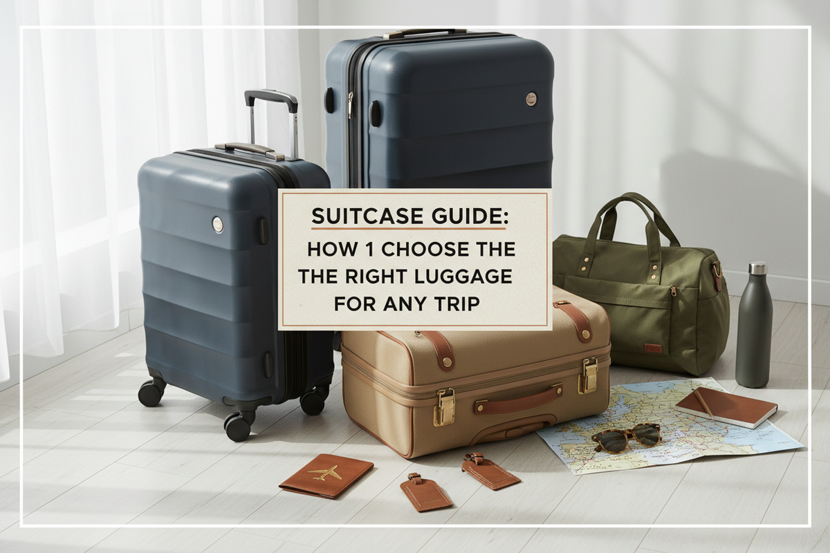 Suitcase guide: how to choose the right luggage for any trip — collection of hard-shell and soft-shell suitcases with travel accessories