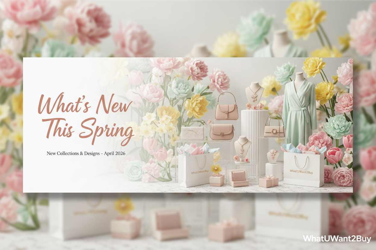 New spring arrivals at WhatUWant2Buy — AI-designed clothing, bags and home décor in bold all-over print styles for spring 2026