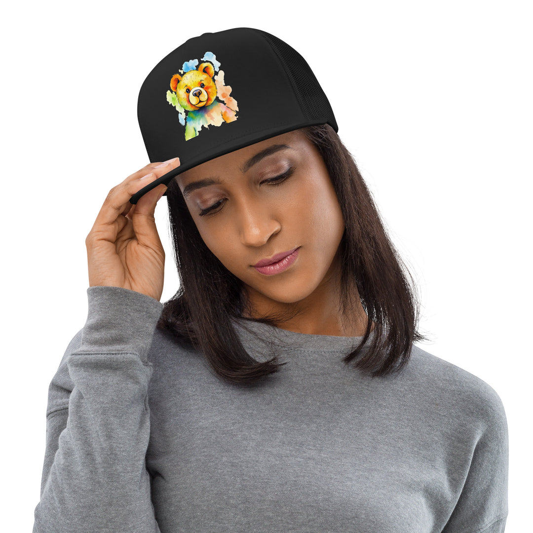 Teddy Bear Watercolor Trucker Cap | Everyday AI-Designed 5 - Black