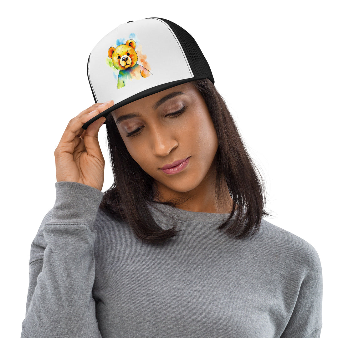 Teddy Bear Watercolor Trucker Cap | Everyday AI-Designed 5 - Black/ White/ Black