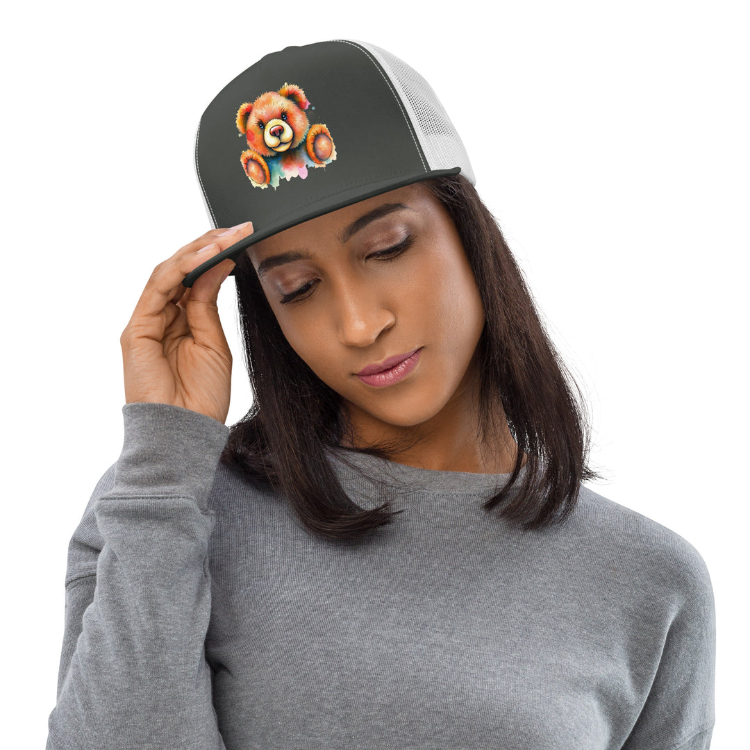 Teddy Bear Watercolor Trucker Cap | Everyday AI-Designed 6 - Charcoal/ White