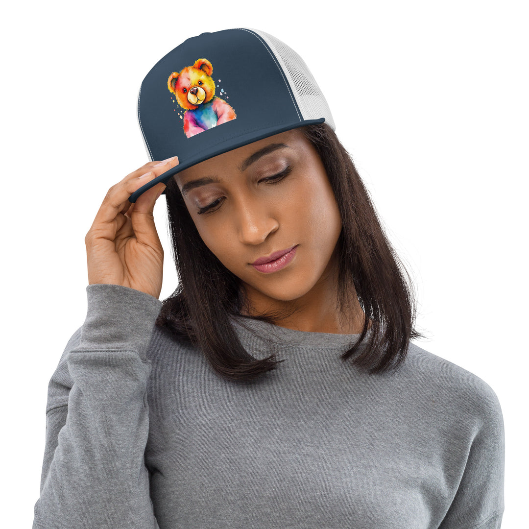 Teddy Bear Watercolor Trucker Cap | Everyday AI-Designed 20 - Navy/ White