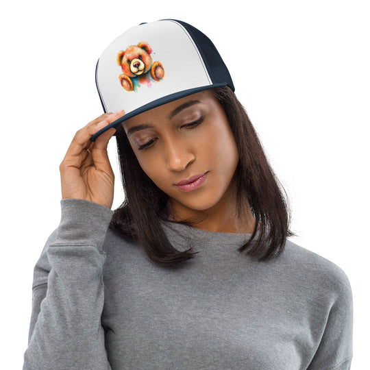 Teddy Bear Watercolor Trucker Cap | Everyday AI-Designed 6 - Navy/ White/ Navy