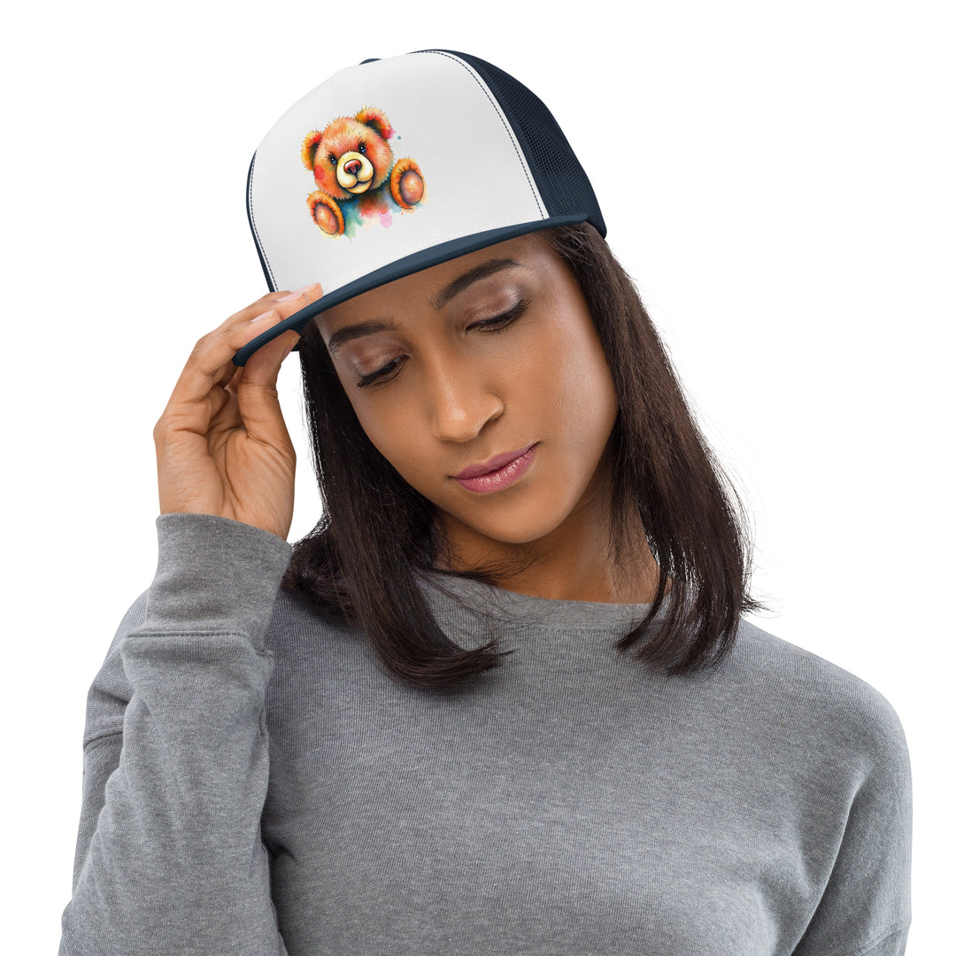 Teddy Bear Watercolor Trucker Cap | Everyday AI-Designed 6 - Navy/ White/ Navy