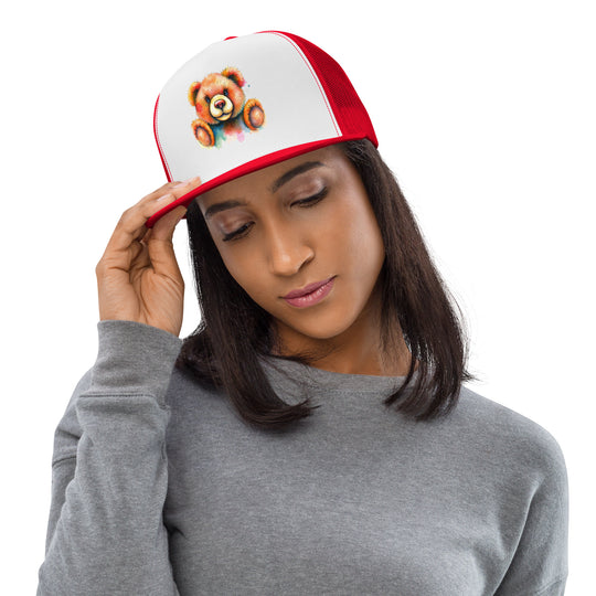 Teddy Bear Watercolor Trucker Cap | Everyday AI-Designed 6 - Red/ White/ Red