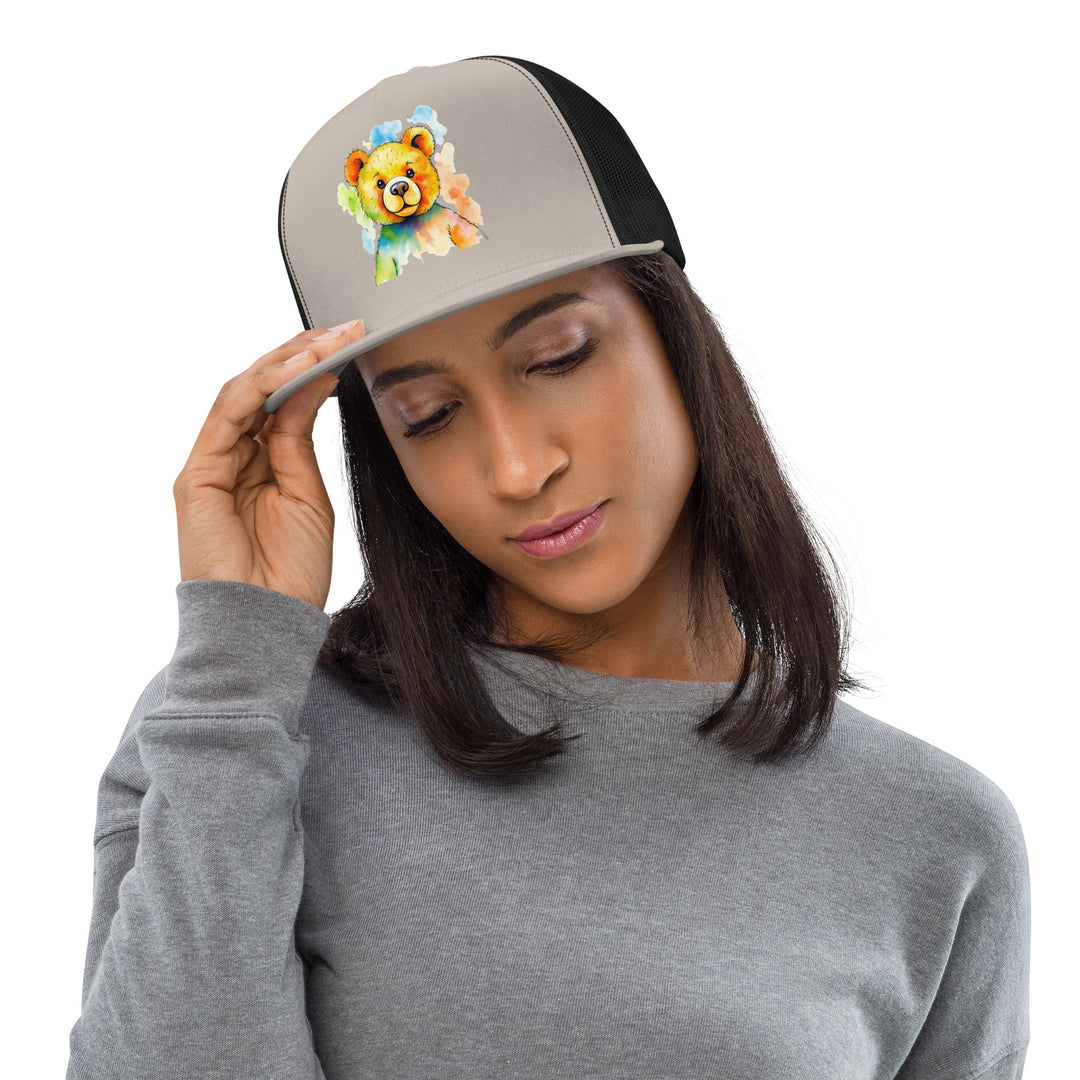 Teddy Bear Watercolor Trucker Cap | Everyday AI-Designed 5 - Silver/ Black