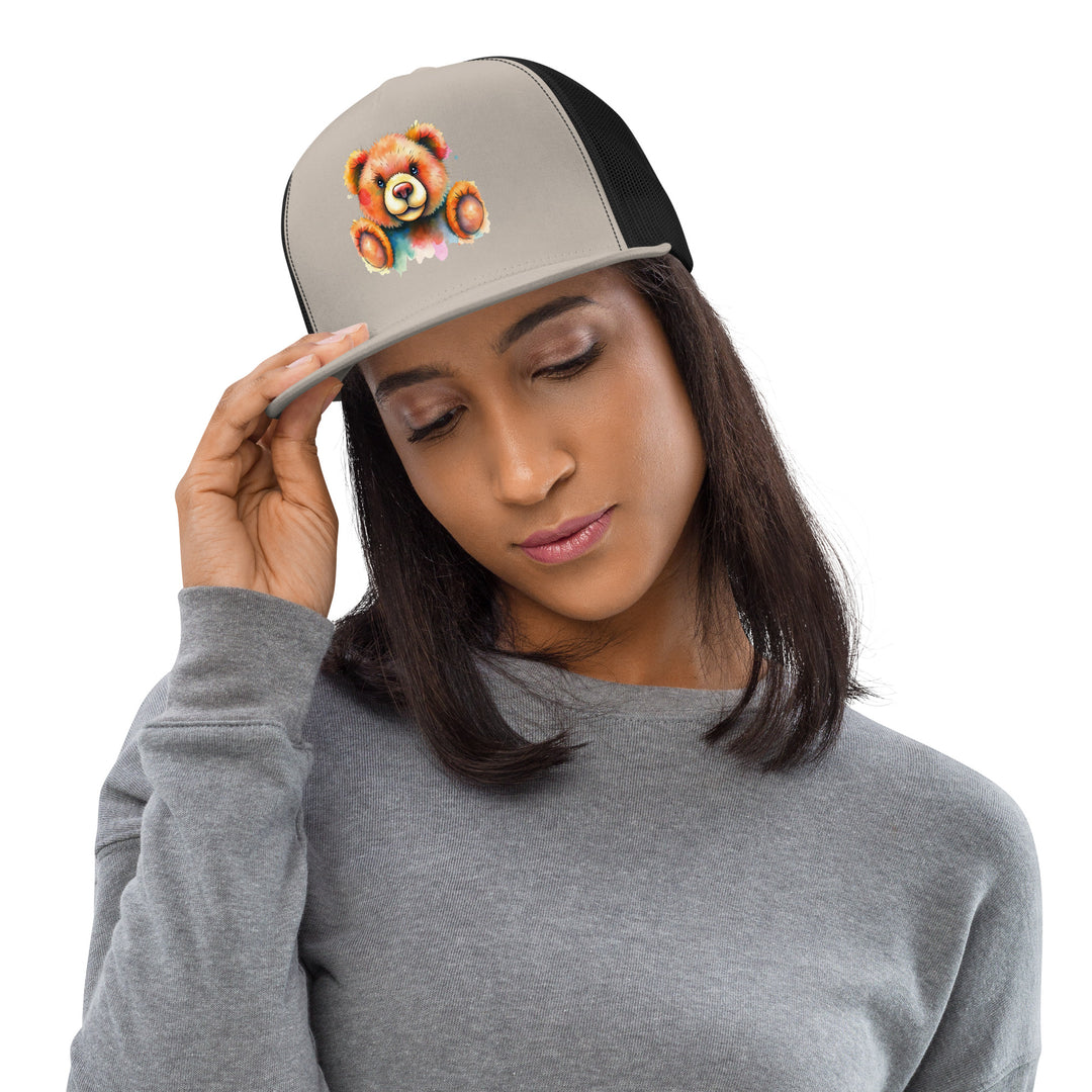 Teddy Bear Watercolor Trucker Cap | Everyday AI-Designed 6 - Silver/ Black