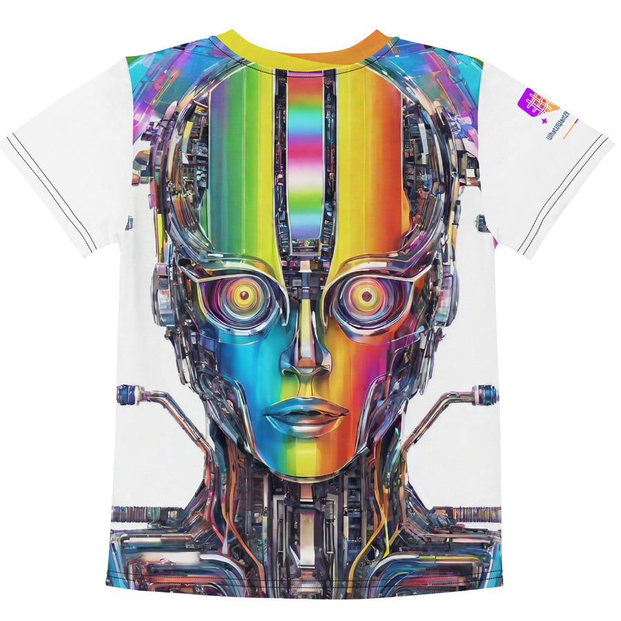 Cyberpunk Rainbow Kids Crew Neck T-Shirt, Everyday AI-Designed 181, view 2