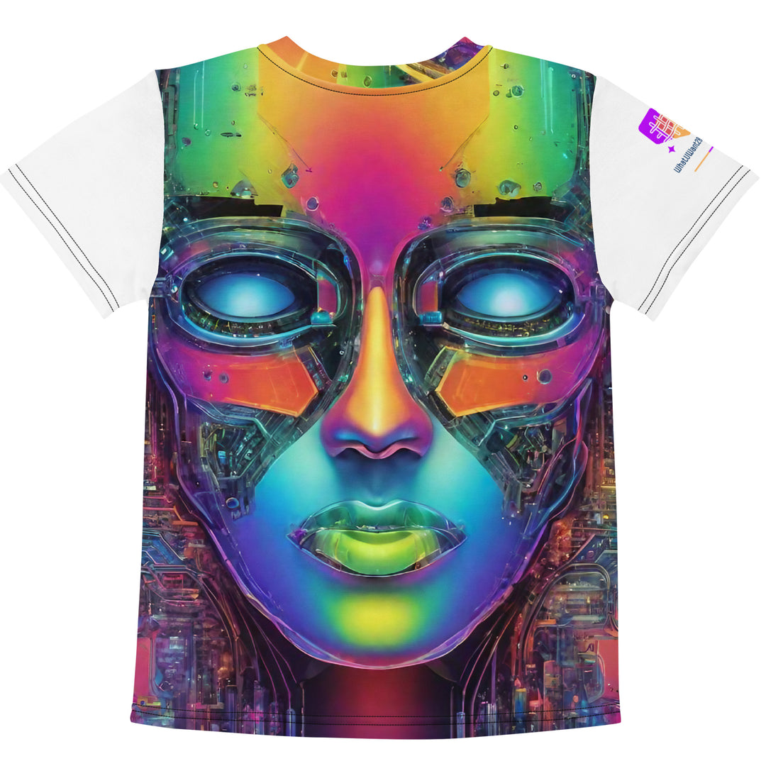 Cyberpunk Rainbow Kids Crew Neck T-Shirt, Everyday AI-Designed 182, view 2