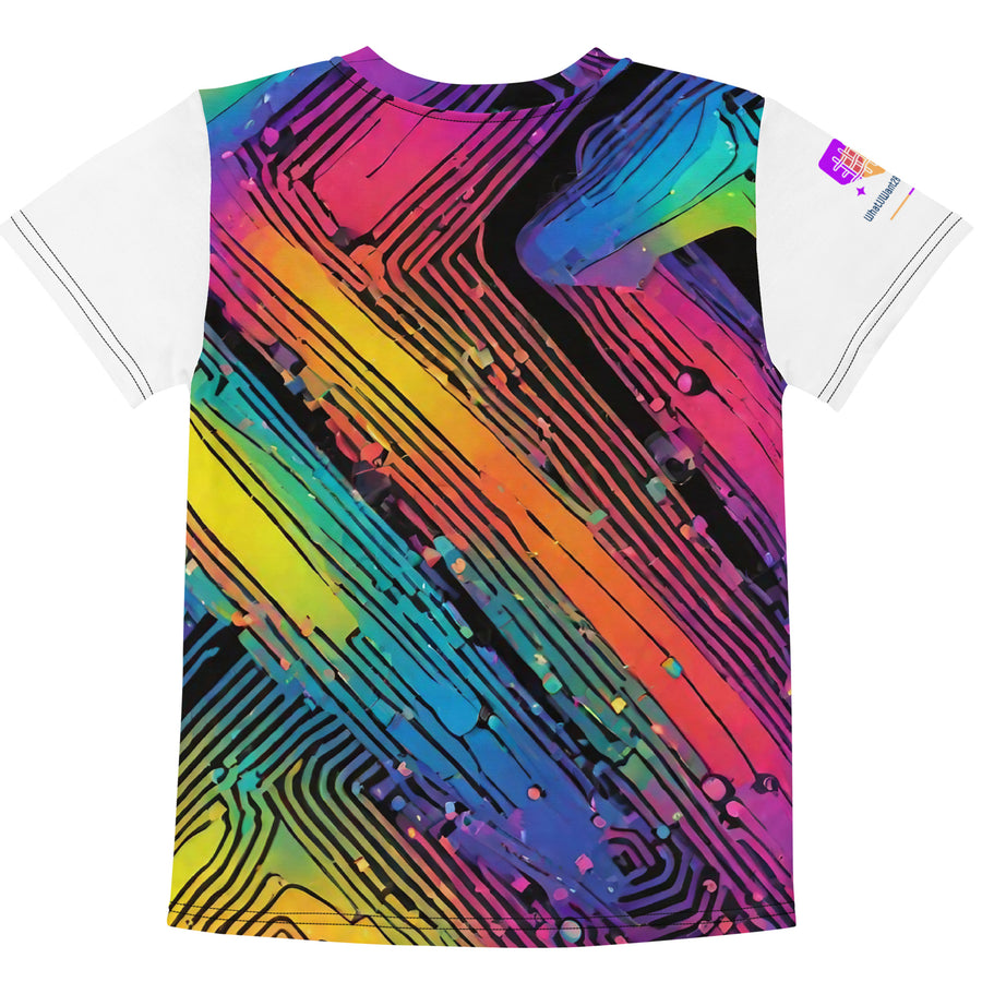 Cyberpunk Rainbow Kids Crew Neck T-Shirt, Everyday AI-Designed 185, view 2